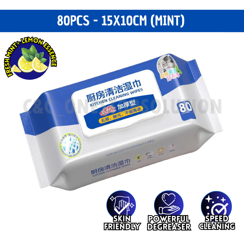 C&C 80pcs Kitchen Cleaning Wipes Strong Decontamination Kitchen Wipes Degreasing Tisu Dapur