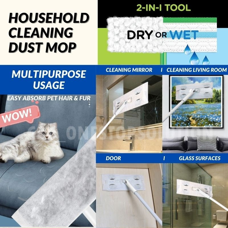 Penyapu Mop Flat Tisu Pakai Buang Wiper Wet Dry Tissue Wipes Kertas Floor Cleaning Lantai Magik Lap Habuk SuperValue Set