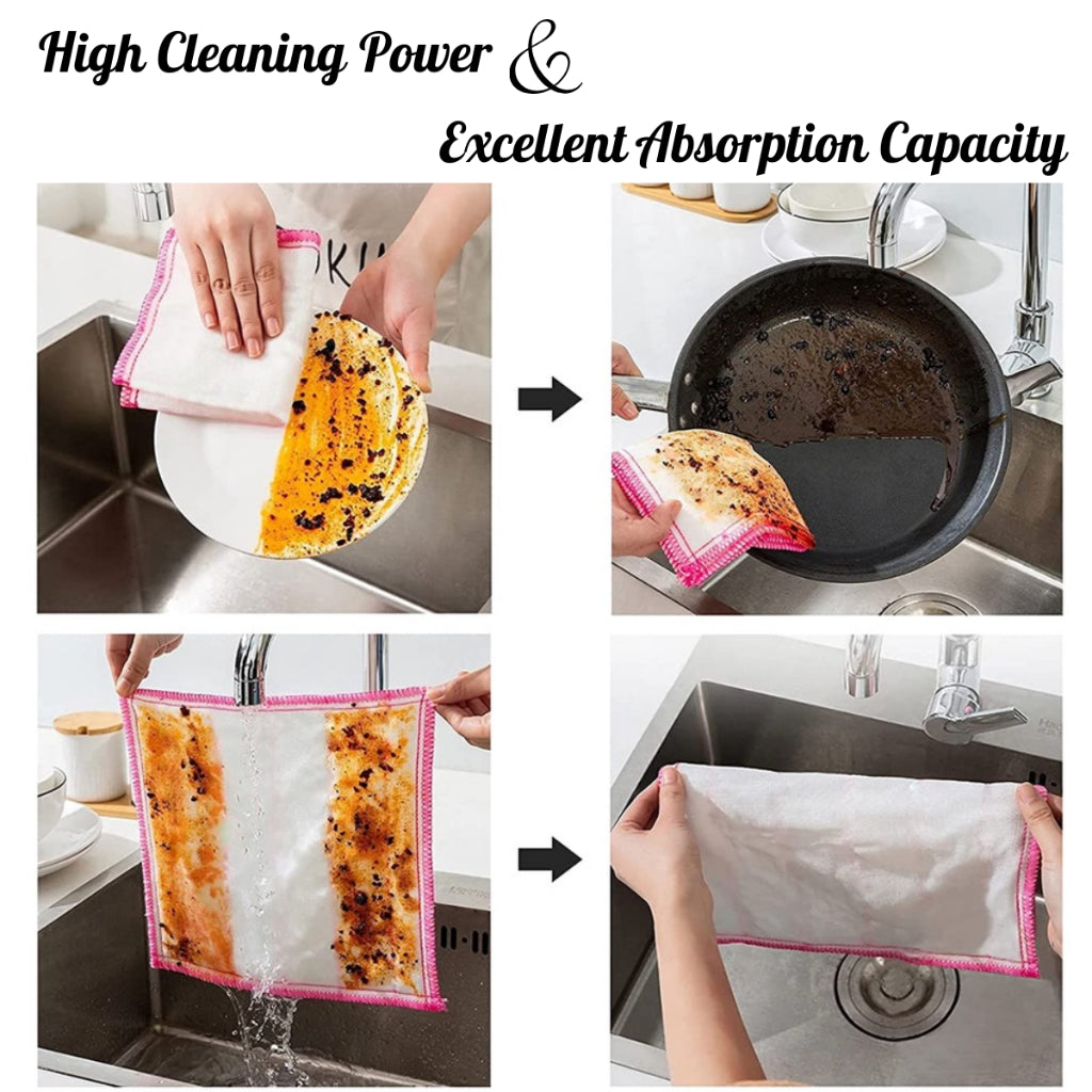 Thick Wood Fiber Bamboo Fiber Scouring Pad Absorbent Towel Cleaning Cloth Dishcloth Kain Lap Dapur Pinggan Mangkuk
