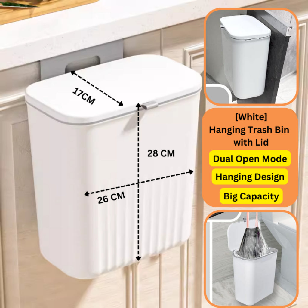 C&C Wall-Mounted Dustbin Hooked Waste Bin Kitchen Cabinet Door Hanging Trash Garbage Can Bekas Tong Sampah Dapur
