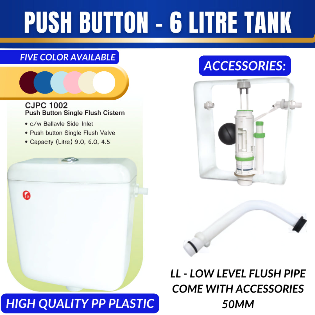 C&C Full Set Toilet Water Tank Plastic Toilet Cistern + Toilet Seat Cover Combo With Free Accessories Screw Hinge Combo