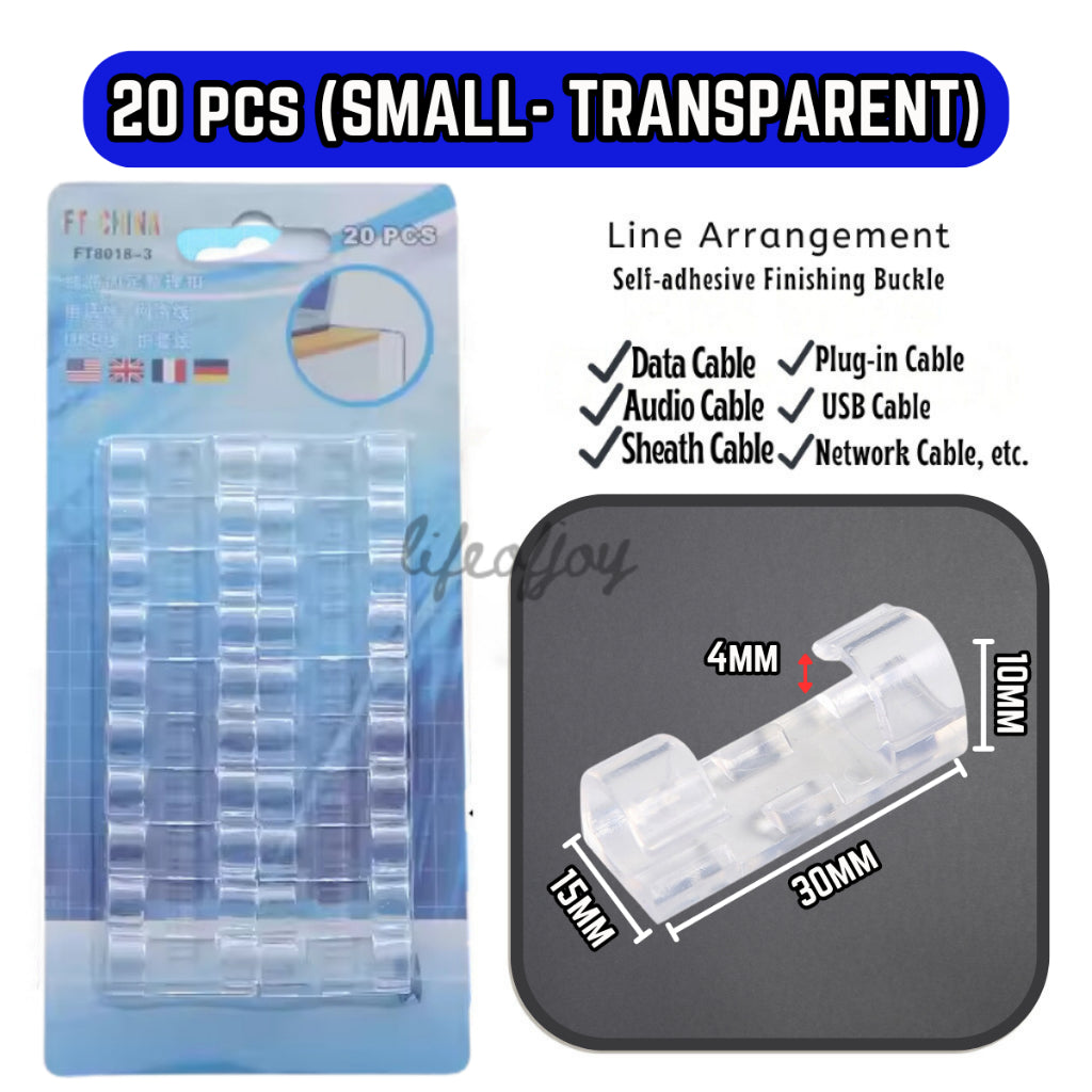 C&C 20 Pcs Wire Holder Wire Cable Clips Wire Cable Organizer Wall Adhesive Cord Organizer Pemegang Kabel Klip Wayar