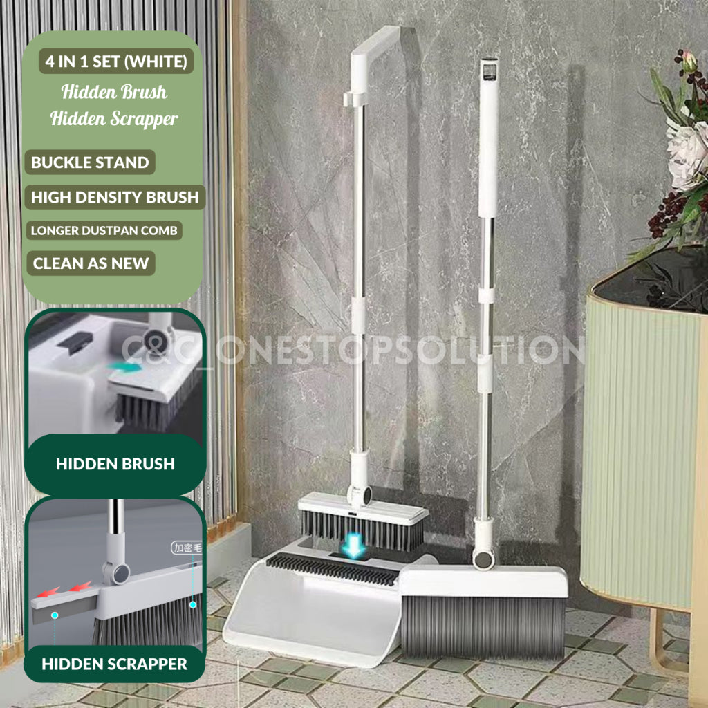 4 in 1 Foldable Broom Dustpan Set Broom Set Water Wiper Penyapu dan Penyodok Set Lantai