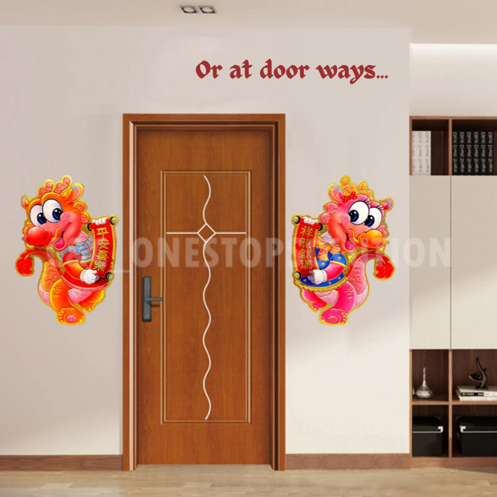 C&C 2026 CNY Dragon Zodiac Door Sticker Adhesive Cute Sticker Decoration 2026 Sticker Dinding