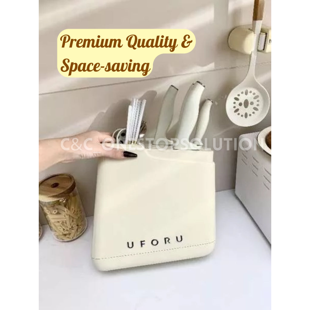 C&C Nordic-Styled Knife Holder Multipurpose Utensil Slots Aesthetic Appearance with Retractable Water Tray