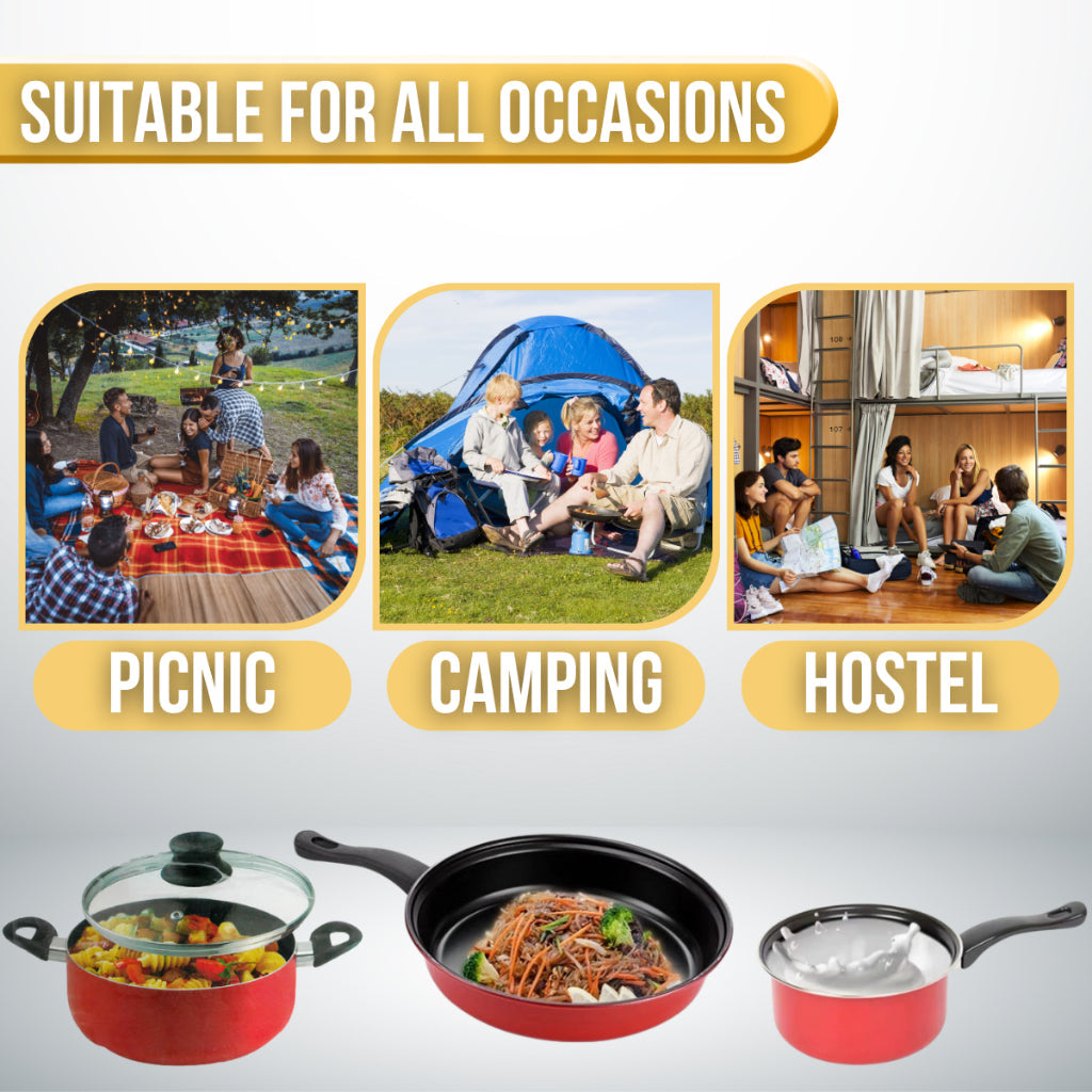 C&C 3pcs Non-Stick Cookware Set Carbon Steel Non Stick Frying Pan Soup Milk Pan Periuk Anti Lekat