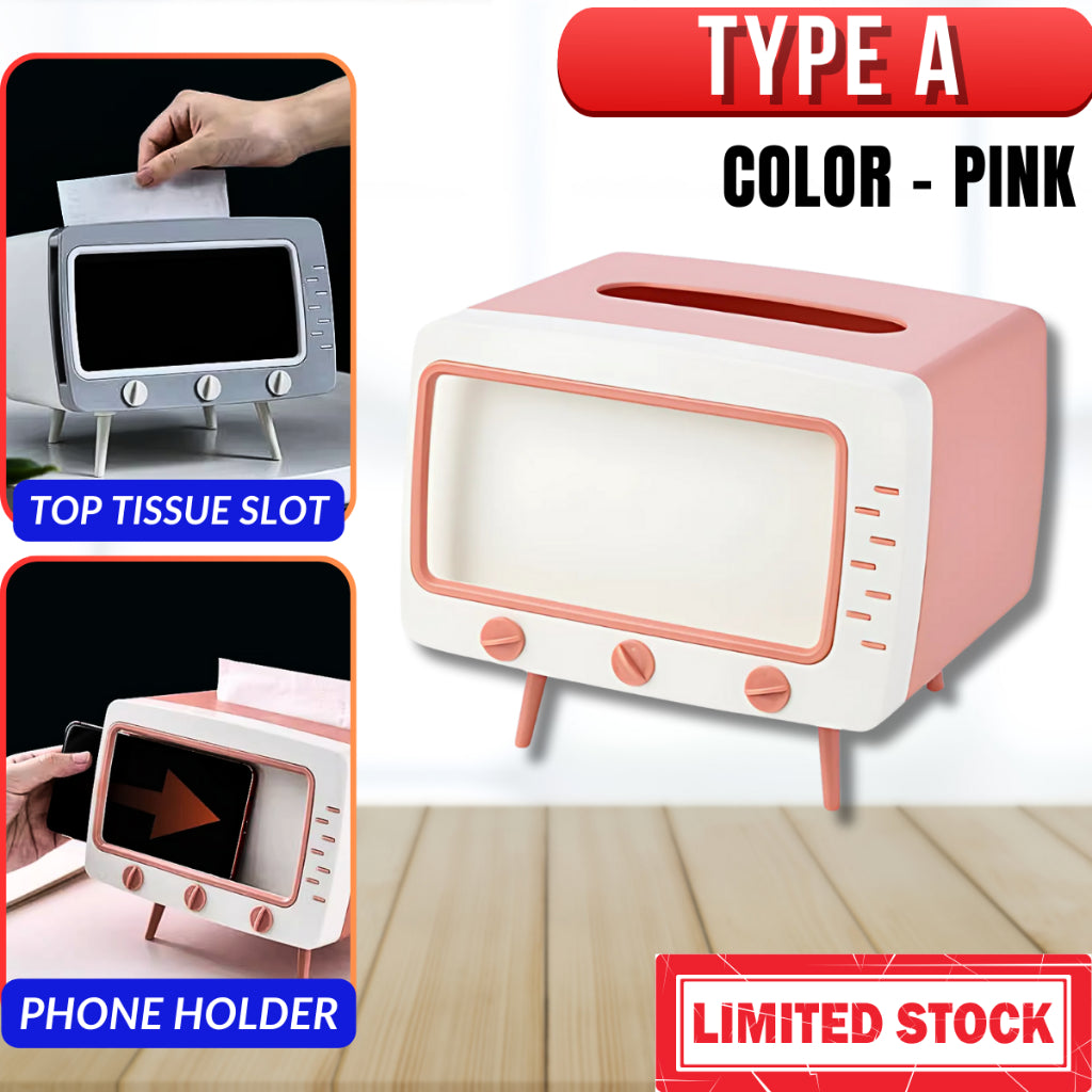 2in1 Tissue Box Office Desk Box Creative TV Appearance with Phone Stand Holder Home Office Case Bekas Tisu