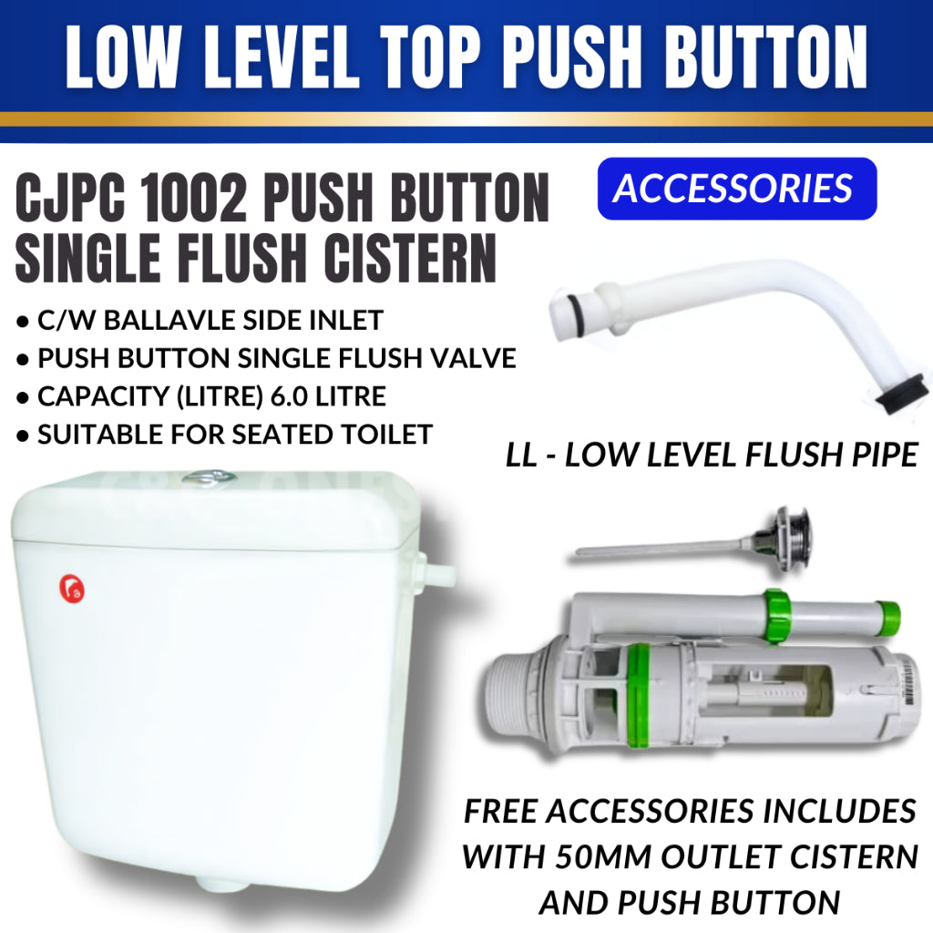 FULL SET CJ Toilet Water Tank Plastic Cistern Push Button Single Flush Tangki Air Mid/Low Level