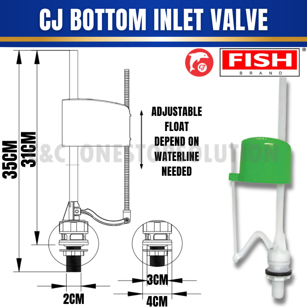 QONE/CJ FISH Brand 1/2 Inches Adjustable Bottom Inlet Valve Cistern Accessories Flushing Toilet Water Tank Valve CJIV4021
