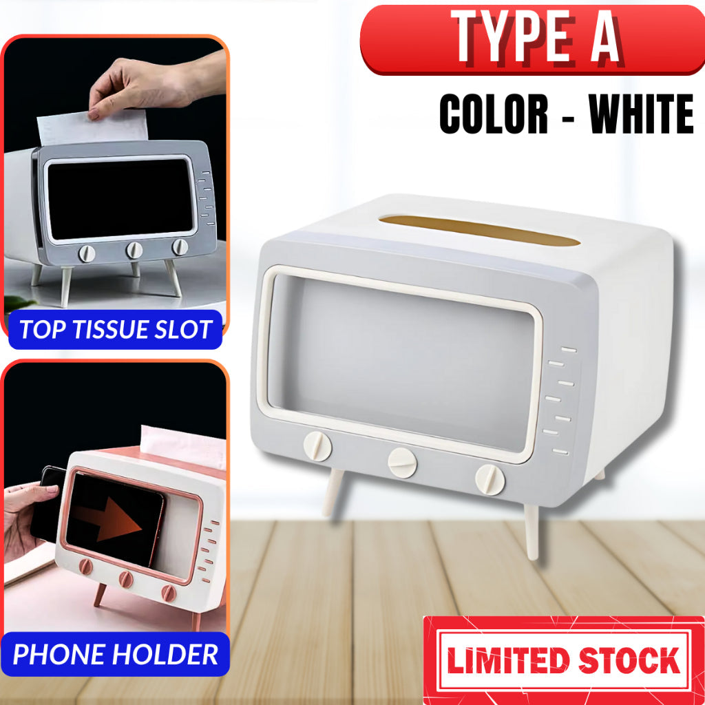 2in1 Tissue Box Office Desk Box Creative TV Appearance with Phone Stand Holder Home Office Case Bekas Tisu
