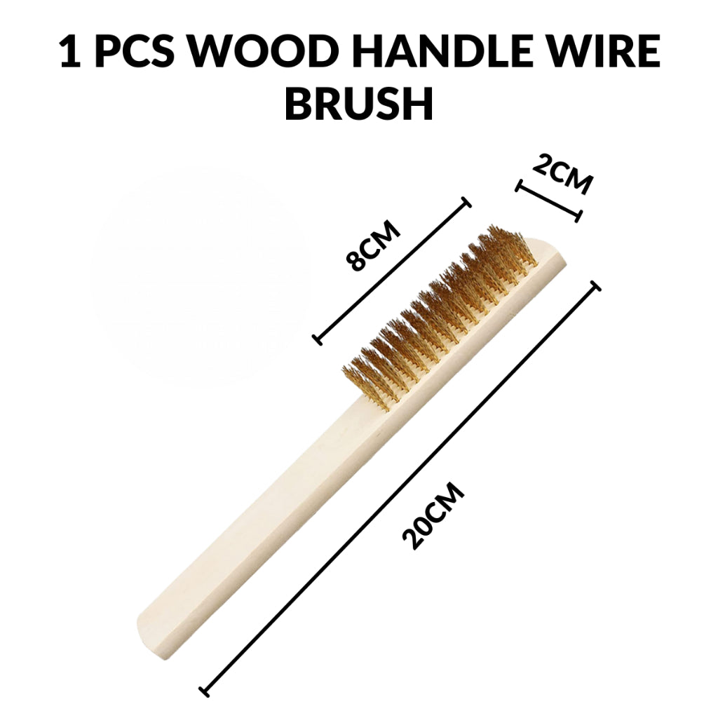 C&C Copper Wire Brush With Wooden Handle Metal High-Density Cleaning Scrub Berus Dawai Tembaga - COPPER PLATED