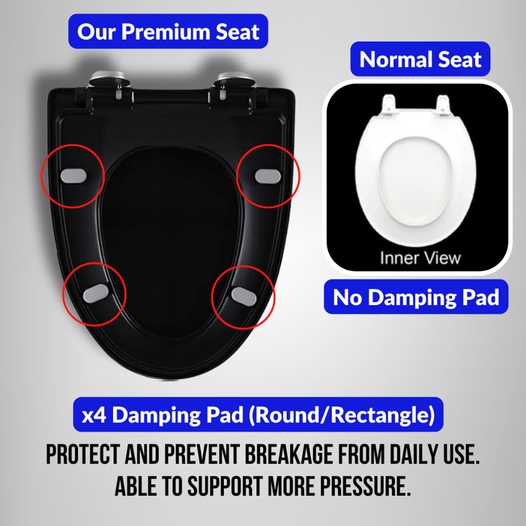 C&C Black V Shape Toilet Seat Cover With Soft Close Adjustable Hinge Penutup Mangkuk Duduk Tandas