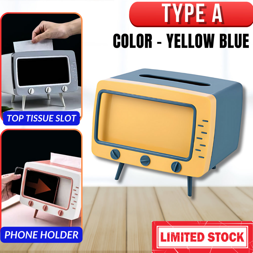 2in1 Tissue Box Office Desk Box Creative TV Appearance with Phone Stand Holder Home Office Case Bekas Tisu