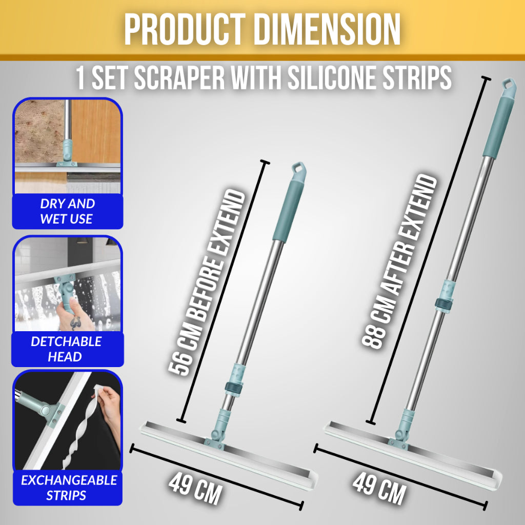 C&C Silicone Floor Magic Broom 2-IN-1 180 DegreeDegree Rotatable Scraper Wiper Penyapu Pengikis Lantai