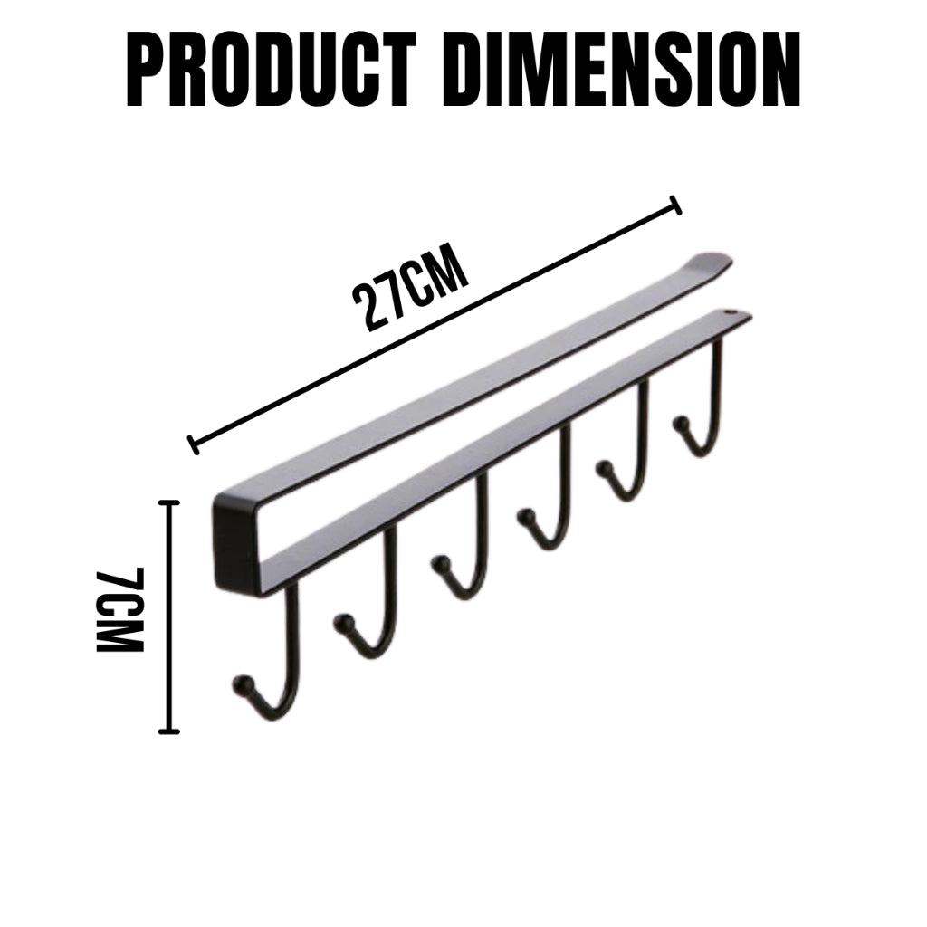 PREMIUM High Quality Steel Hook Under Cabinet 6 Hooks Hanger Under Shelf Hanging Rack Punch Free Stainless Steel