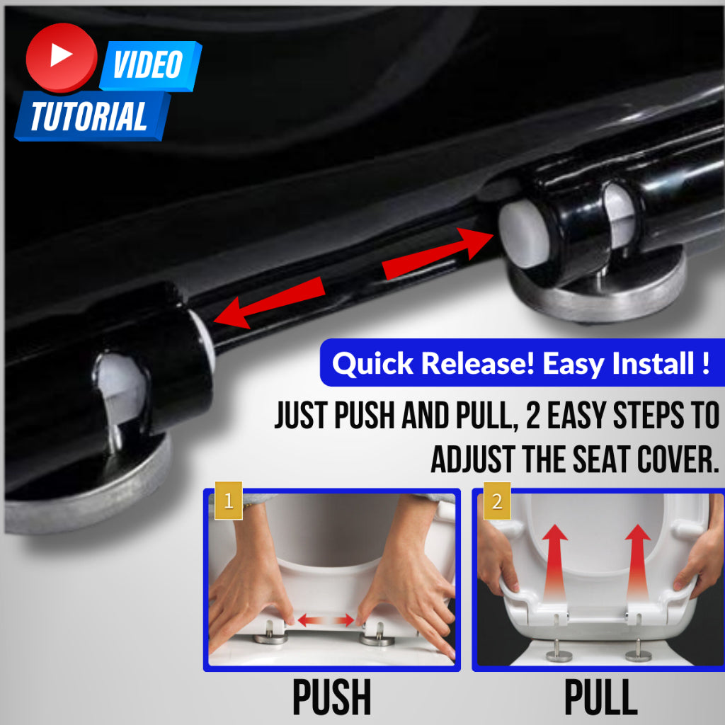 C&C Black V Shape Toilet Seat Cover With Soft Close Adjustable Hinge Penutup Mangkuk Duduk Tandas