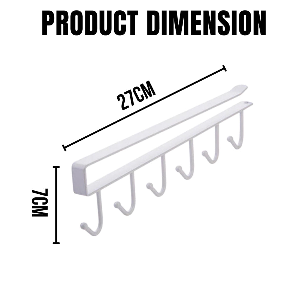 PREMIUM High Quality Steel Hook Under Cabinet 6 Hooks Hanger Under Shelf Hanging Rack Punch Free Stainless Steel