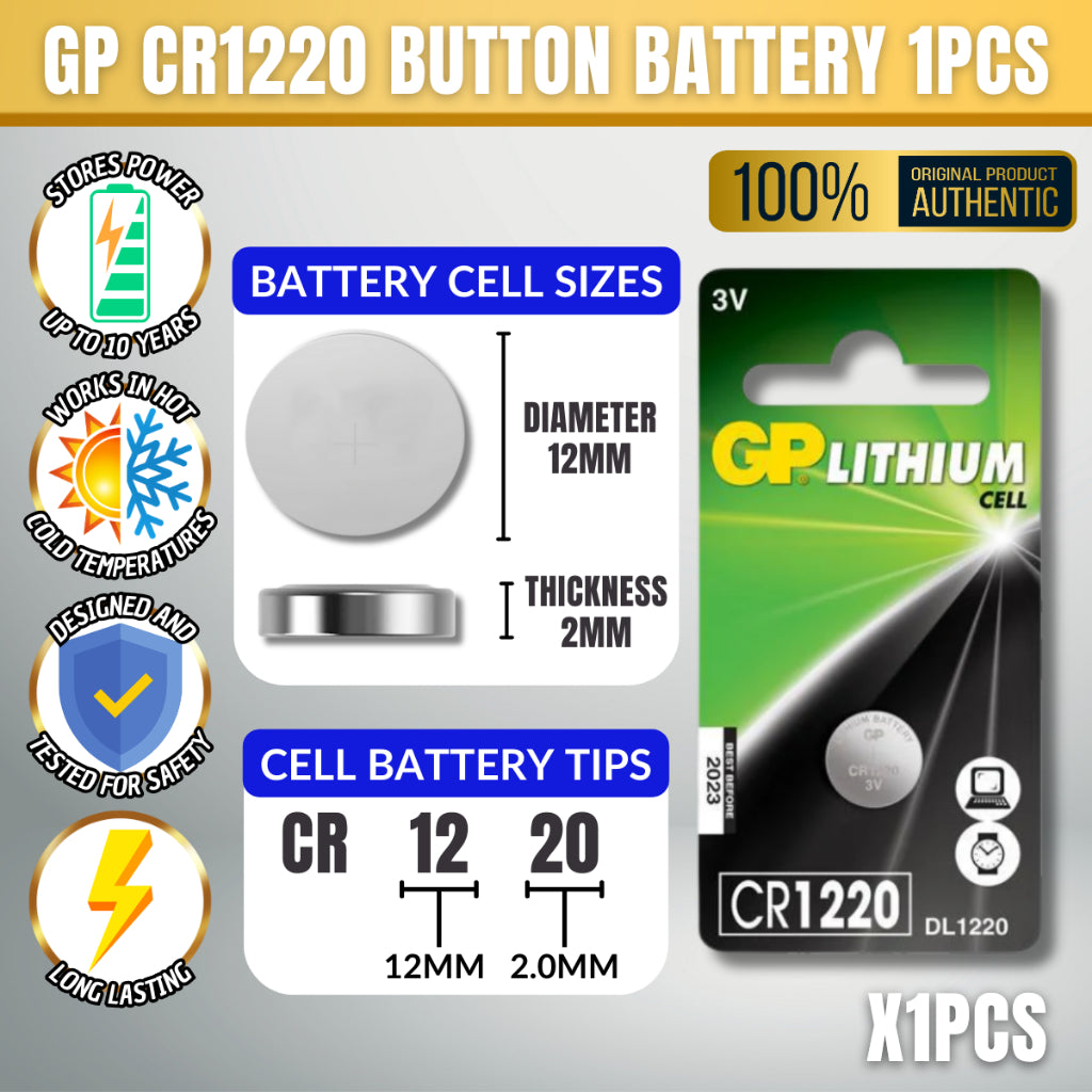 C&C GP CR1220 3V Lithium Battery Coin Cell Button Cell Alarm Gate Car Key Battery Cell