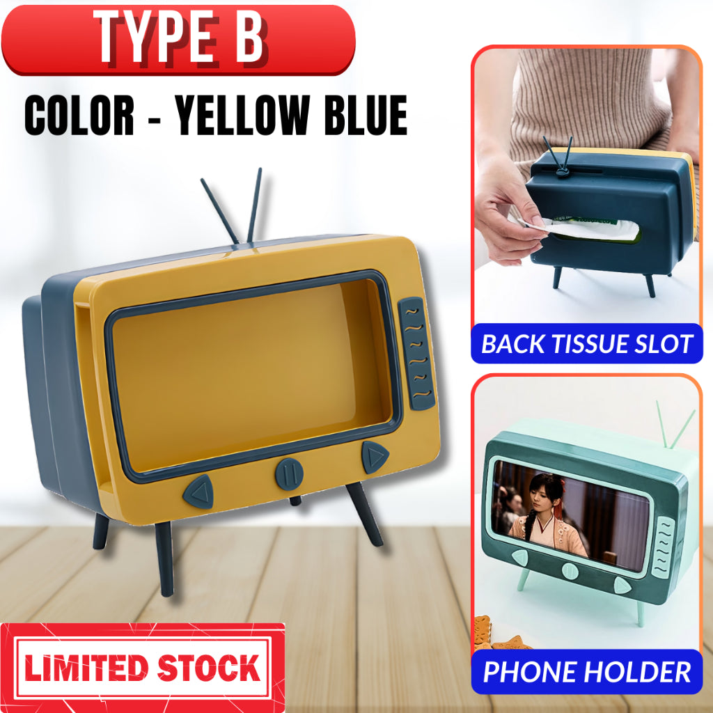 2in1 Tissue Box Office Desk Box Creative TV Appearance with Phone Stand Holder Home Office Case Bekas Tisu