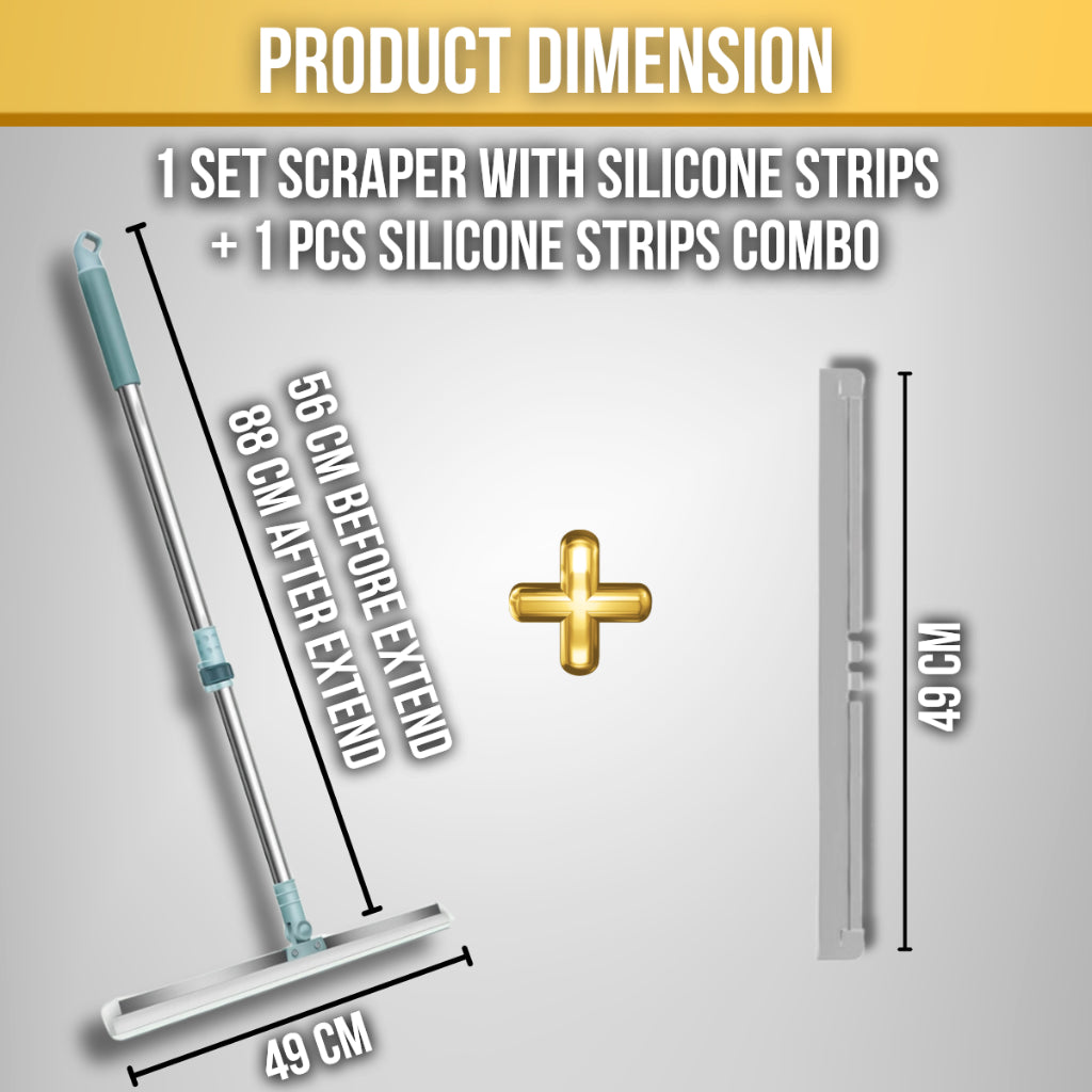 C&C Silicone Floor Magic Broom 2-IN-1 180 DegreeDegree Rotatable Scraper Wiper Penyapu Pengikis Lantai