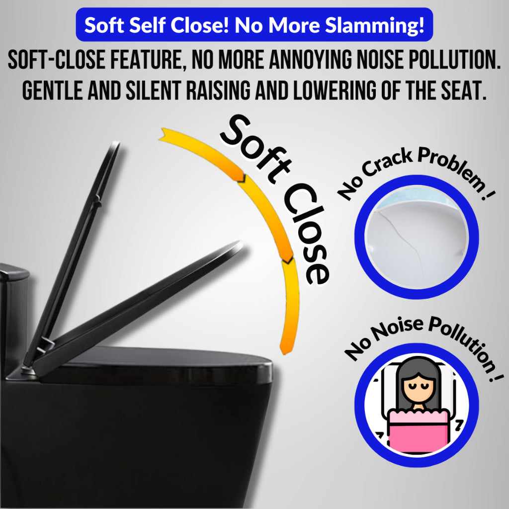C&C Black V Shape Toilet Seat Cover With Soft Close Adjustable Hinge Penutup Mangkuk Duduk Tandas