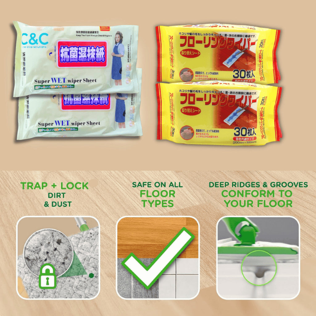 C&C Super Wet Mop Wiper Disposable Wet Tissue Antibacterial Wipes Super Wet Wipes Sheet Tisu Pengelap Lantai