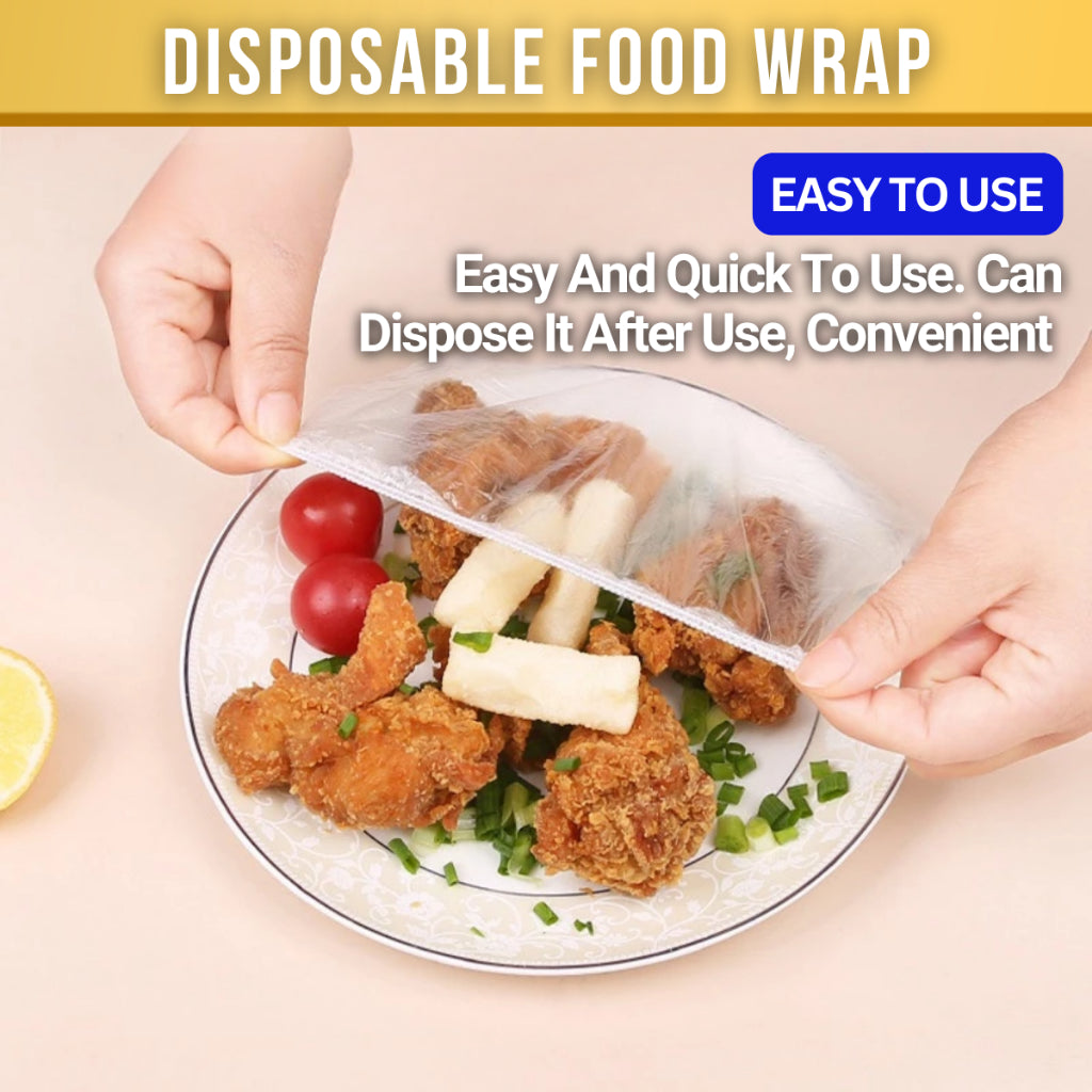 C&C 100pcs Penutup Makanan Pakai Buang Plastik Bungkus Elastik 100pcs Disposable Food Cover Wrap Plastic Elastic Wrap
