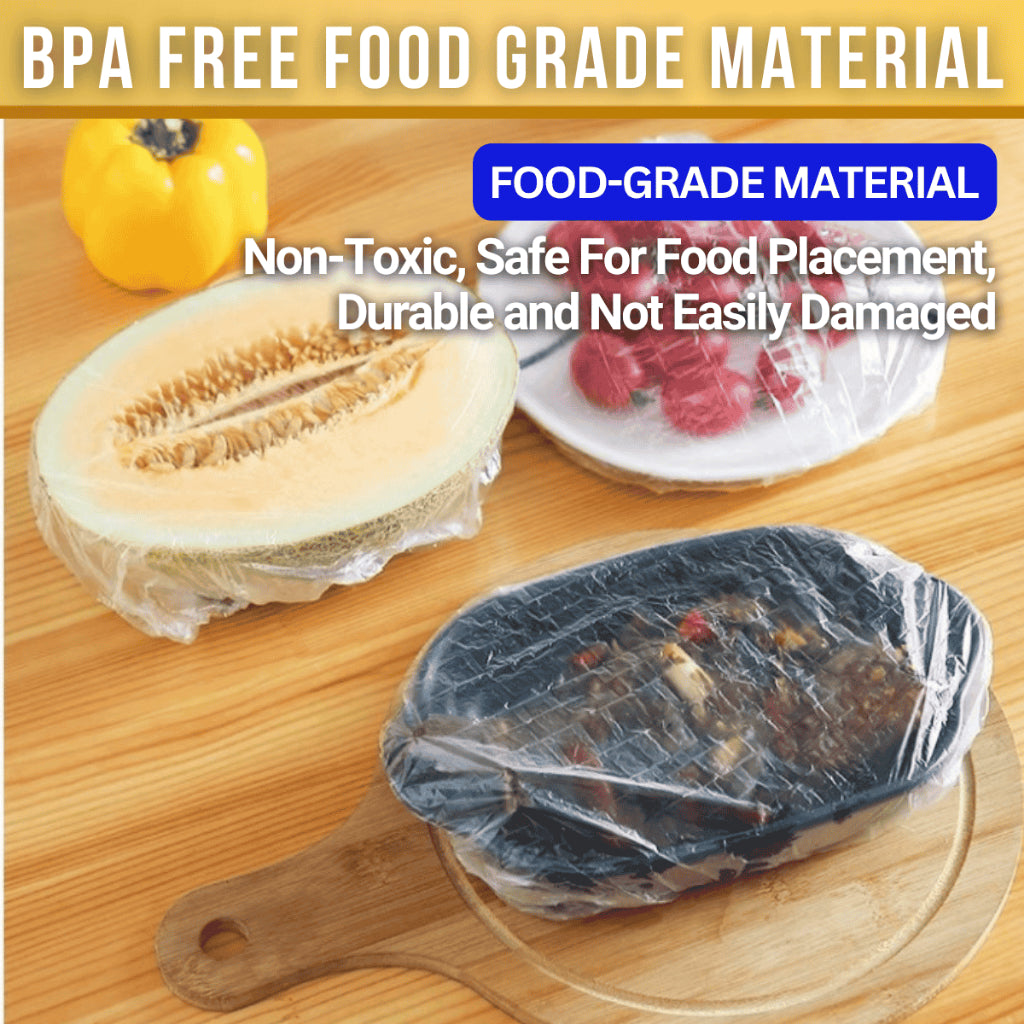 C&C 100pcs Penutup Makanan Pakai Buang Plastik Bungkus Elastik 100pcs Disposable Food Cover Wrap Plastic Elastic Wrap