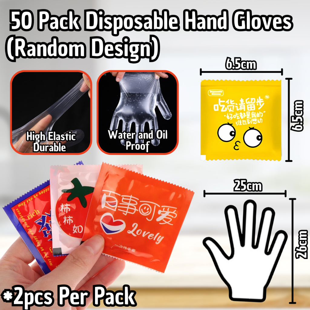 C&C Disposable Plastic Hand Gloves Individual Pack Free Size Glove Sarung Tangan Plastik