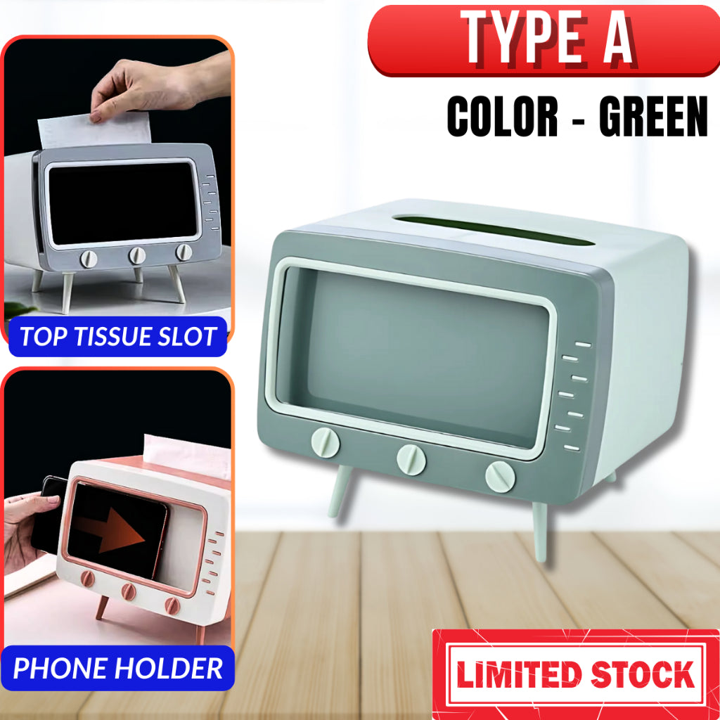 2in1 Tissue Box Office Desk Box Creative TV Appearance with Phone Stand Holder Home Office Case Bekas Tisu
