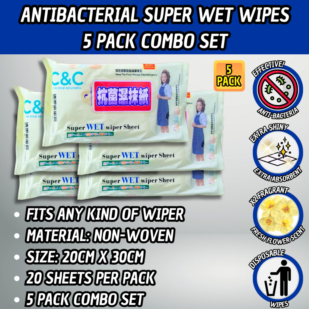 C&C Super Wet Mop Wiper Disposable Wet Tissue Antibacterial Wipes Super Wet Wipes Sheet Tisu Pengelap Lantai