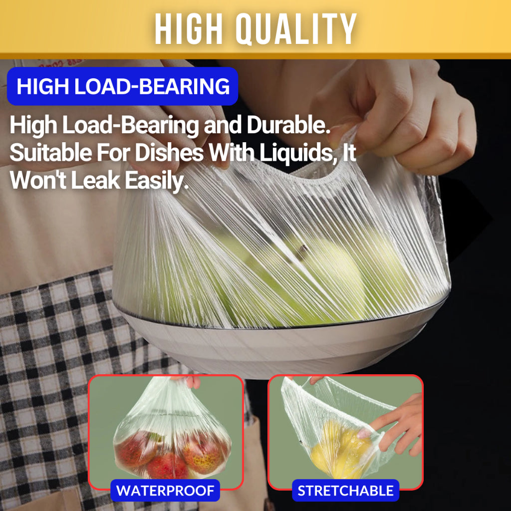 C&C 100pcs Penutup Makanan Pakai Buang Plastik Bungkus Elastik 100pcs Disposable Food Cover Wrap Plastic Elastic Wrap