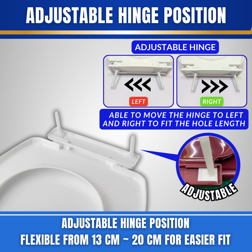 Heavy-Duty Colour Plastic Toilet Seat Cover With Adjustable Hinge