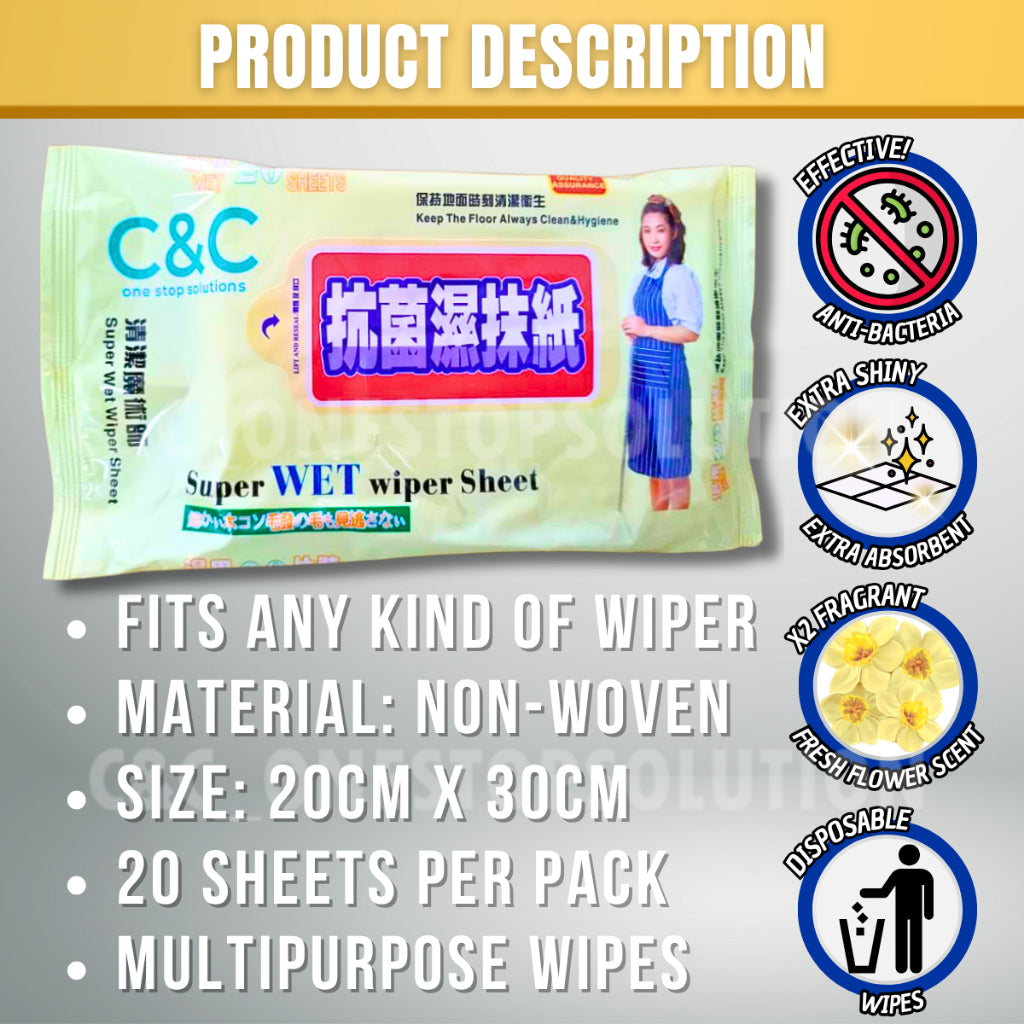 C&C 120CM Extra Large Flat Mop Lazy Clip Style Mop Wet Dry Disposable Wipes Dual Use Mop Lantai Pakai Buang Viral