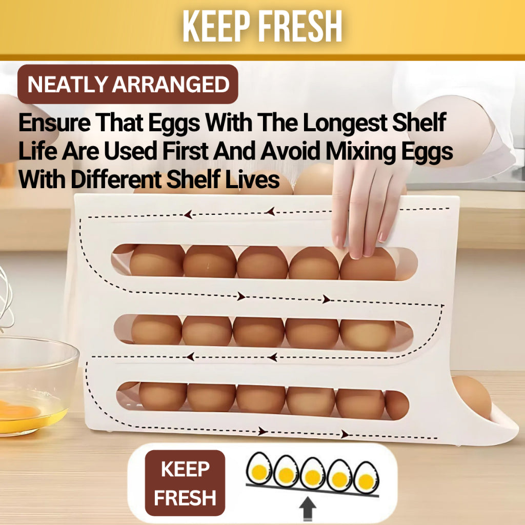 C&C 30 Grids Egg Organizer 4 Tier Automatic Scrolling Egg Storage Dispenser Large Capacity Egg Rack Tray Rack Telur