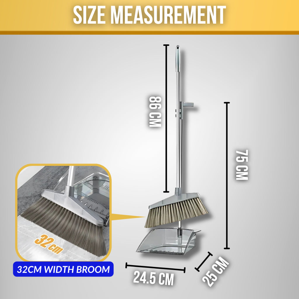 C&C Set Penyapu dan Penyodok Lutsinar 2 Dalam 1 Penyapu Set Translucent Dustpan Set 2in1 Broom and Dustpan Set