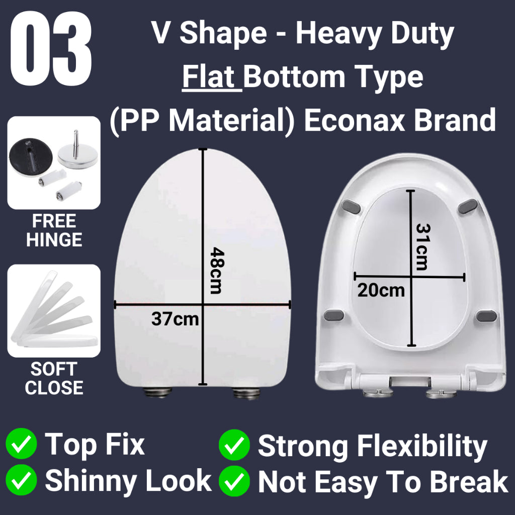 C&C V Shape Toilet Seat Cover Soft Close Adjustable Hinge Penutup Mangkuk Duduk Tandas Johnson