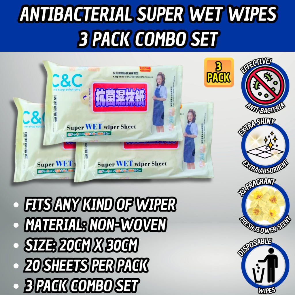 C&C Super Wet Mop Wiper Disposable Wet Tissue Antibacterial Wipes Super Wet Wipes Sheet Tisu Pengelap Lantai