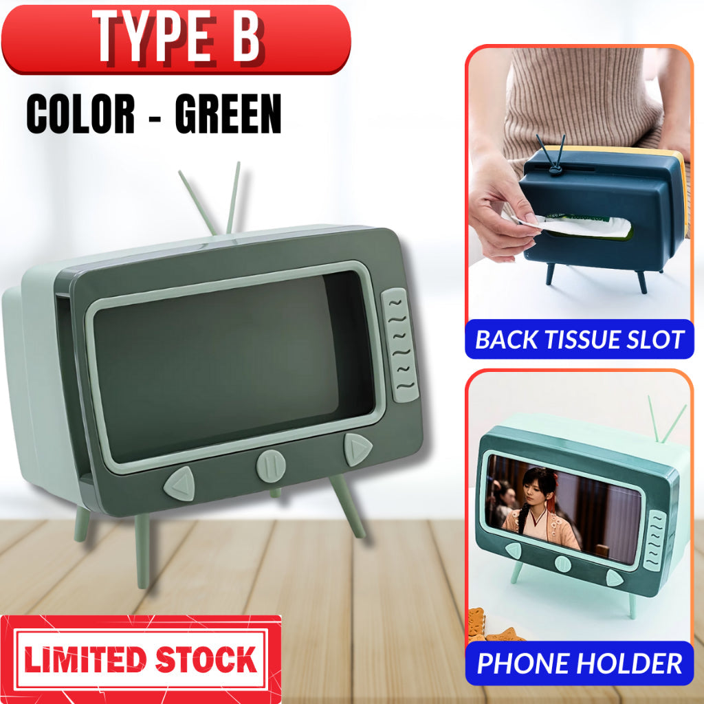2in1 Tissue Box Office Desk Box Creative TV Appearance with Phone Stand Holder Home Office Case Bekas Tisu