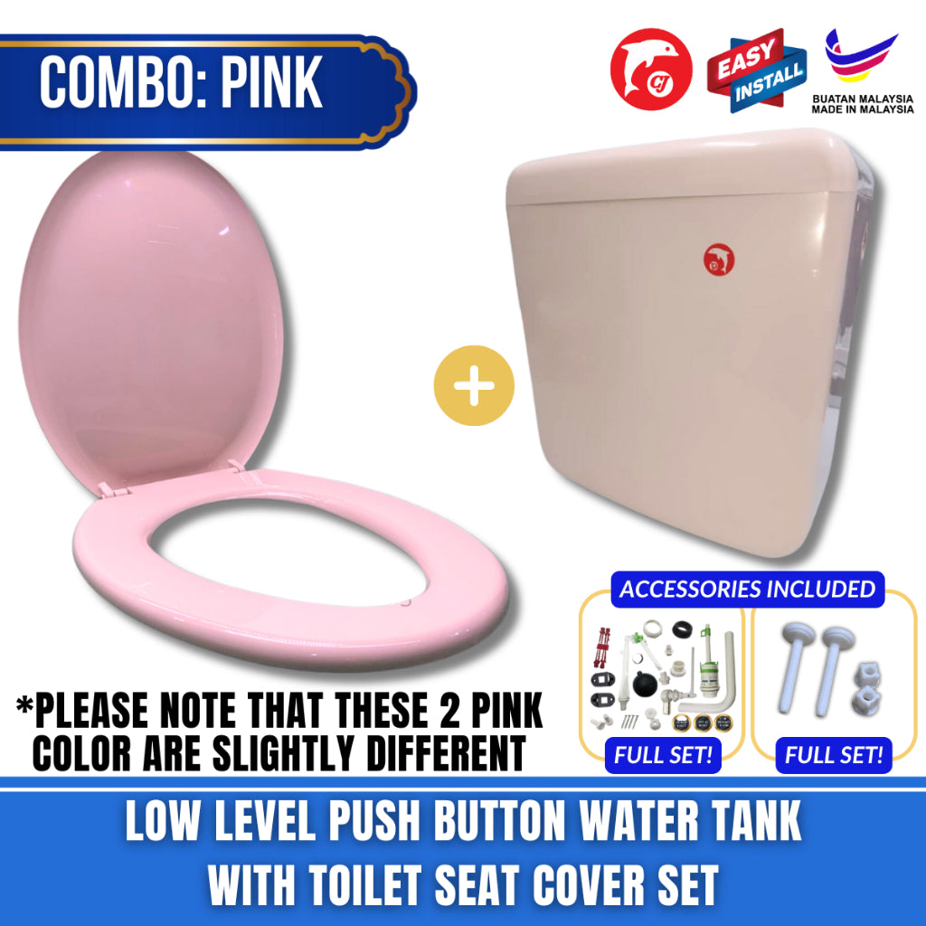 C&C Full Set Toilet Water Tank Plastic Toilet Cistern + Toilet Seat Cover Combo With Free Accessories Screw Hinge Combo
