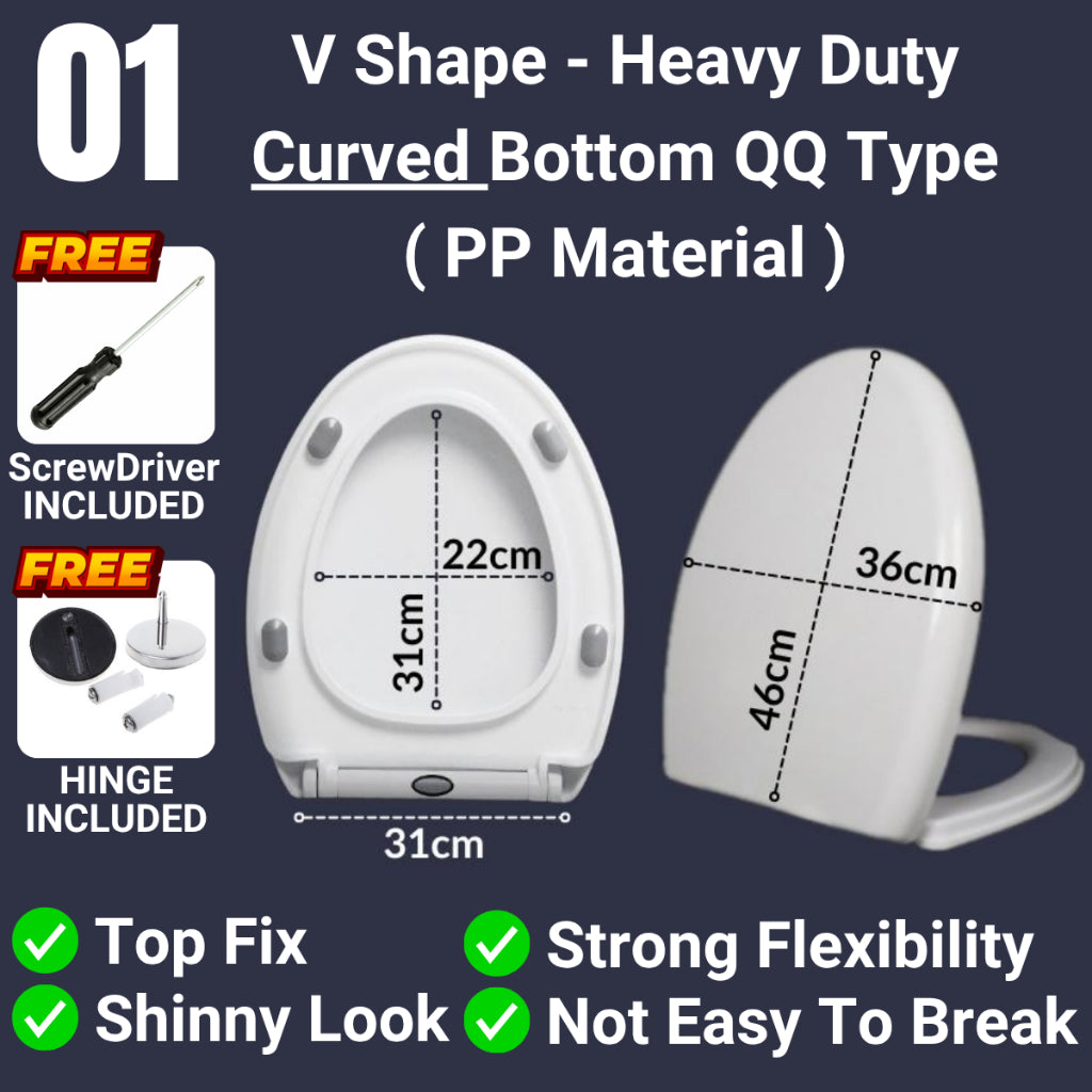 C&C V Shape Toilet Seat Cover Soft Close Adjustable Hinge Penutup Mangkuk Duduk Tandas Johnson