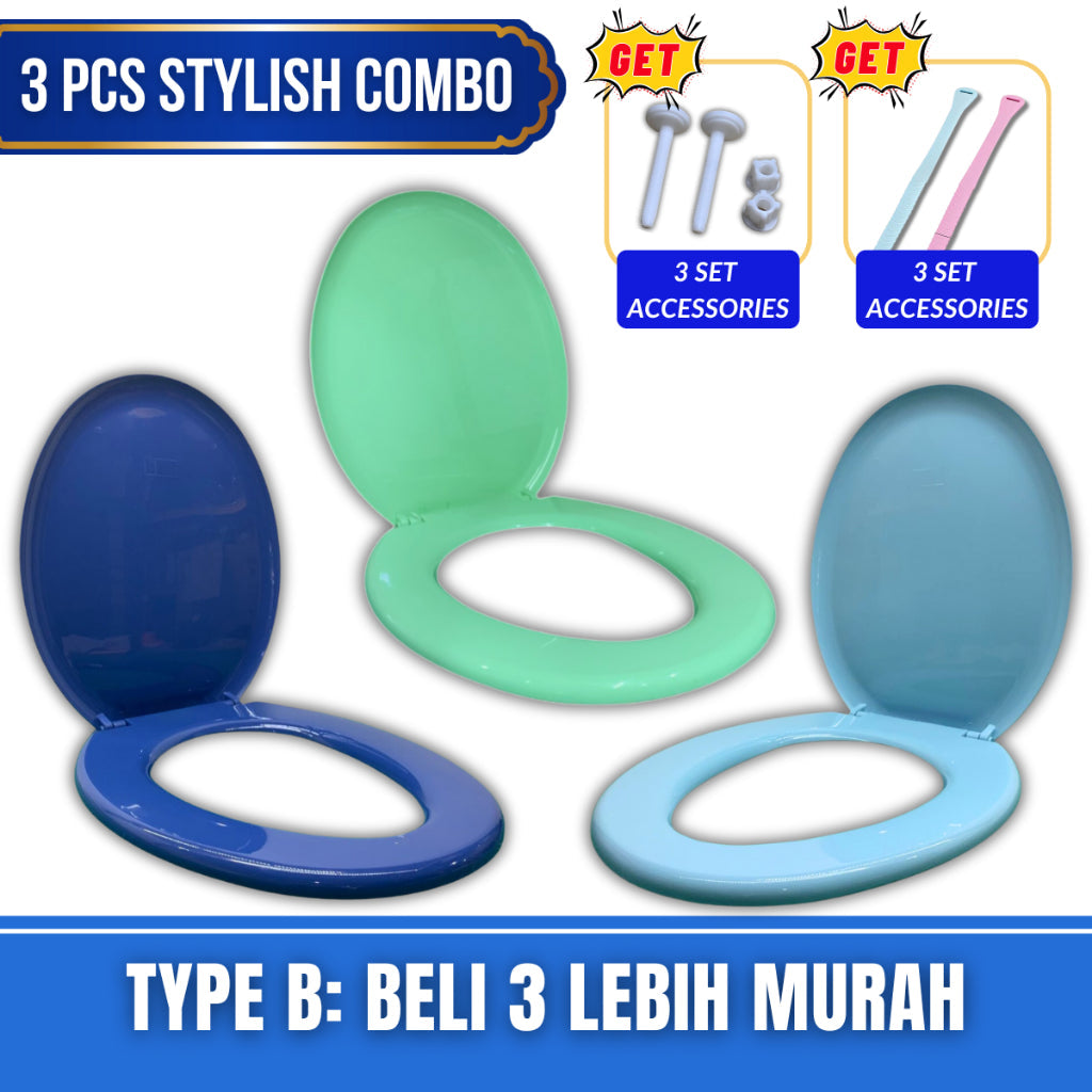 C&C 7Colors Toilet Seat Cover With Screw Plastik Toilet Bowl Seat Cover O Shape Jamban Duduk Penutup Tandas Duduk