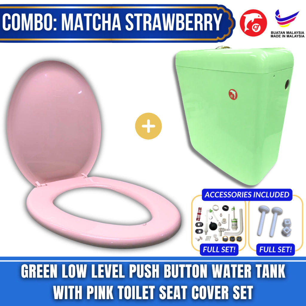 C&C Full Set Toilet Water Tank Plastic Toilet Cistern + Toilet Seat Cover Combo With Free Accessories Screw Hinge Combo