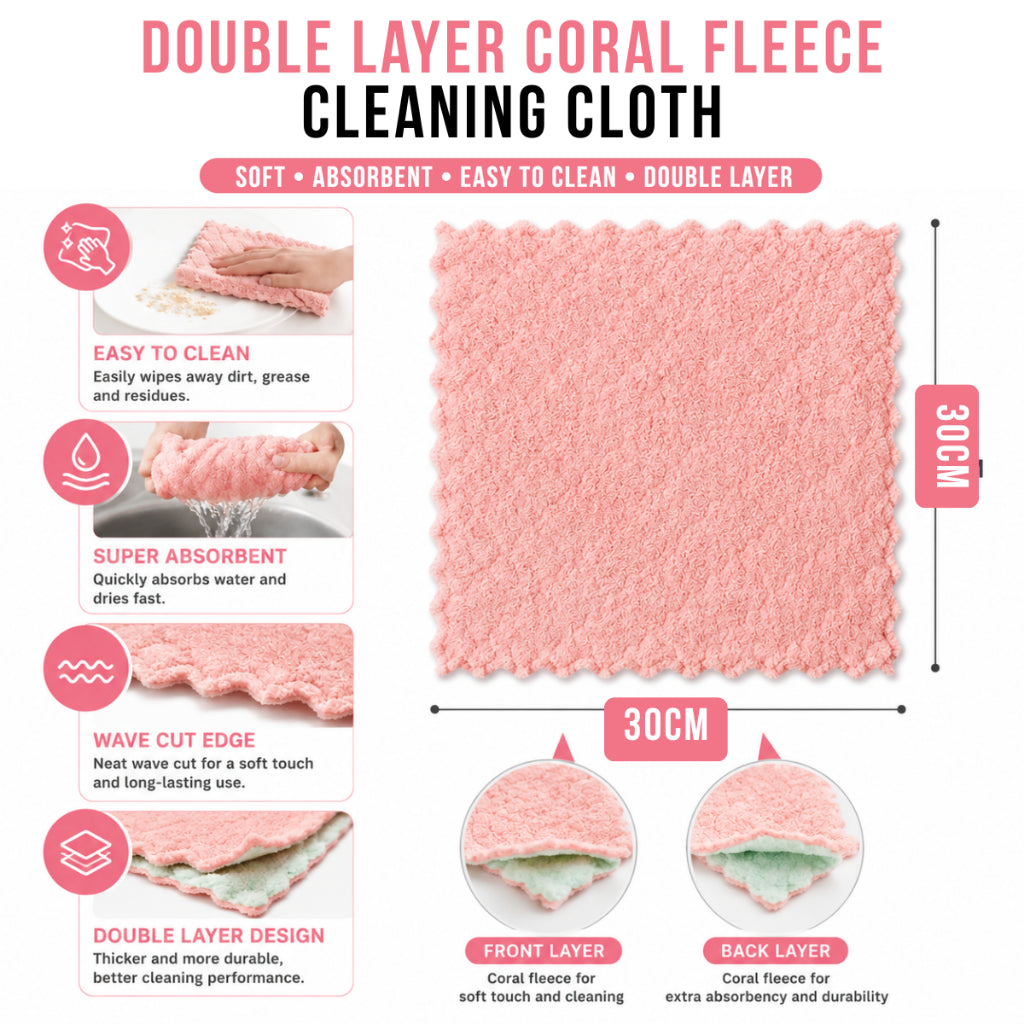 Coral Fleece Hanging Kitchen Hand Towel with Hemming Cleaning Cloth Dish Towel Wipe Cloth 1 pc Random