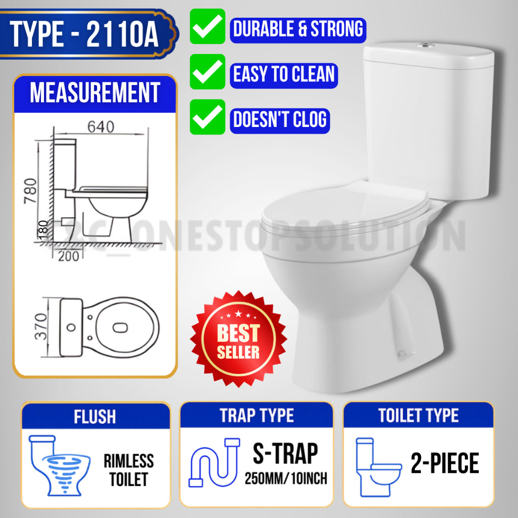 C&C Full Set S-Trap Toilet Bowl Black and Seat Cover Set lengkap Jamban Hitam Tandas 1Piece 2Piece Washdown Cyclone