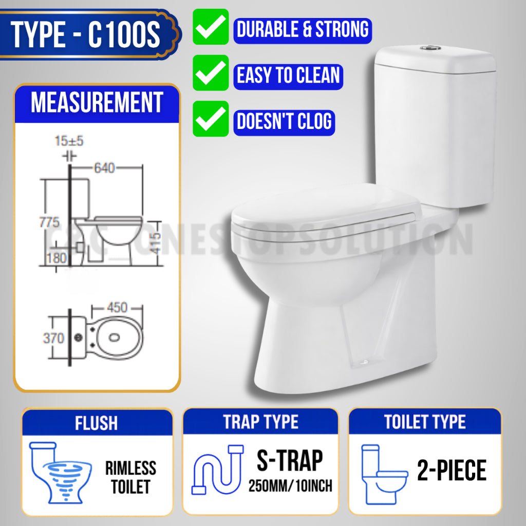 C&C Full Set S-Trap Toilet Bowl Black and Seat Cover Set lengkap Jamban Hitam Tandas 1Piece 2Piece Washdown Cyclone