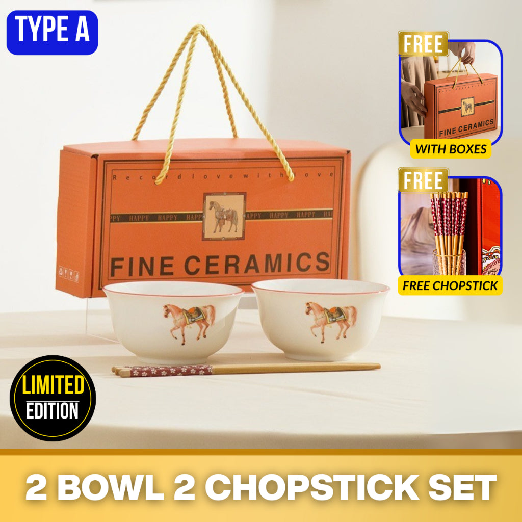 C&C 2026 Horse Mangkuk Viral Ceramic Bowl Gift Set Chinese New Year Lunar New Year Gift Set Rice bowl CNY GIFT SET