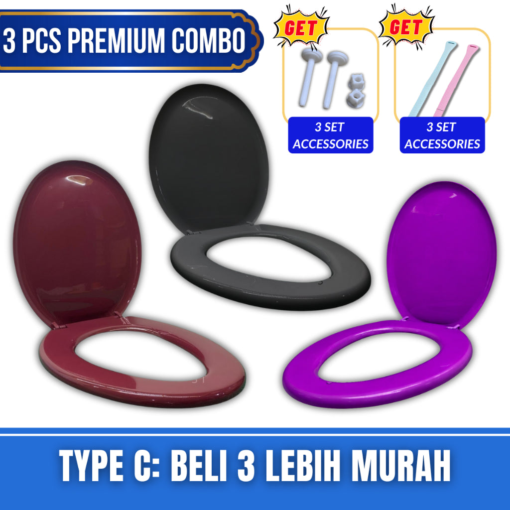 C&C 7Colors Toilet Seat Cover With Screw Plastik Toilet Bowl Seat Cover O Shape Jamban Duduk Penutup Tandas Duduk