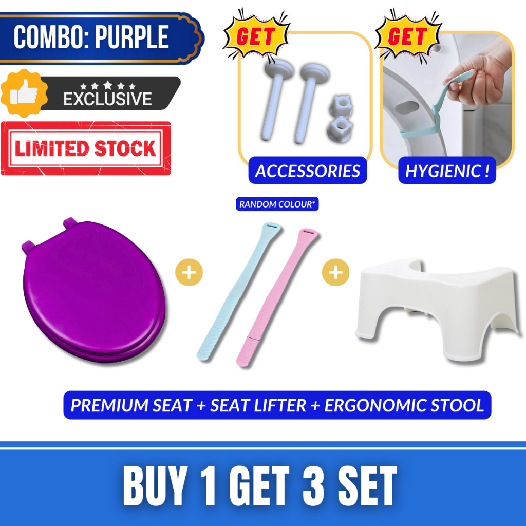C&C Combo Set Heavy Duty Toilet Seat Cover Plastic Colour Seat & Cover Standard Hinge O Shape Penutup Jamban Tandas