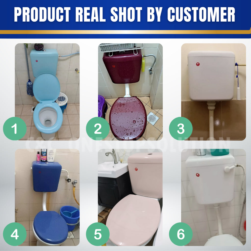 C&C Full Set White Toilet Water Tank Plastic Toilet Cistern + Toilet Seat Cover Combo With Free Accessories Screw Combo
